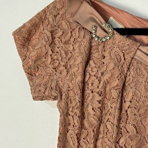 Vtg 50s 60s Lace Midi Dress Dusty Rose Sz S Mid-Century Elegant Old Money Party - Picture 8 of 13